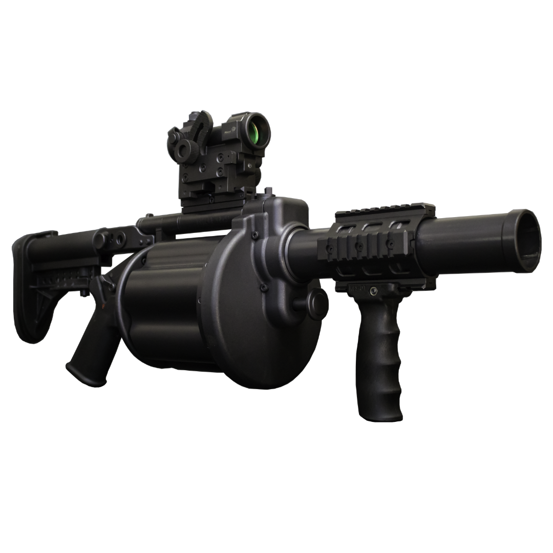 XRGL40®_extended range grenadelauncher for 40mm Extended range multi-shot grenade launcher. 40mm. Rippel Effect.